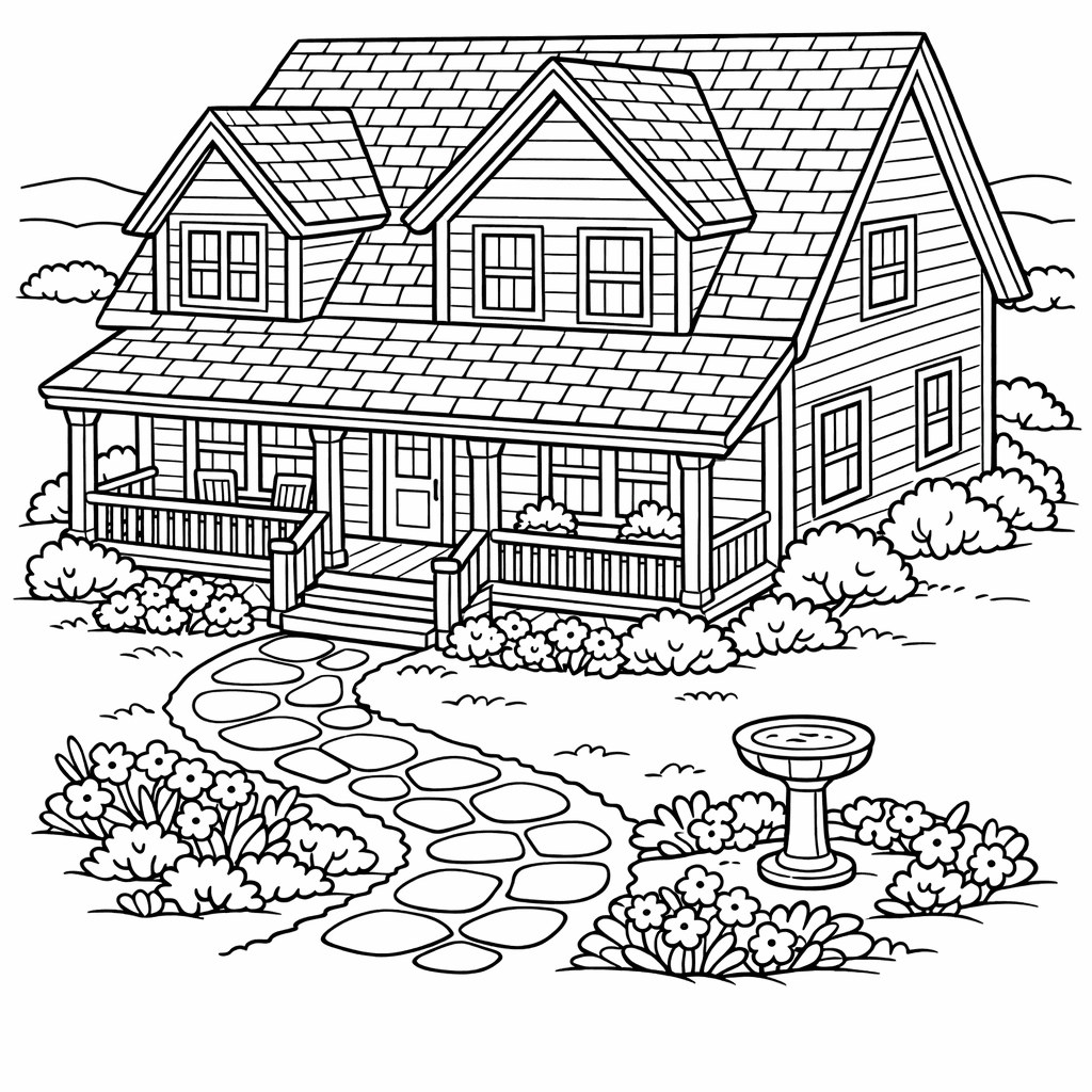Free printable coloring page: House Simple, for ages 7-12