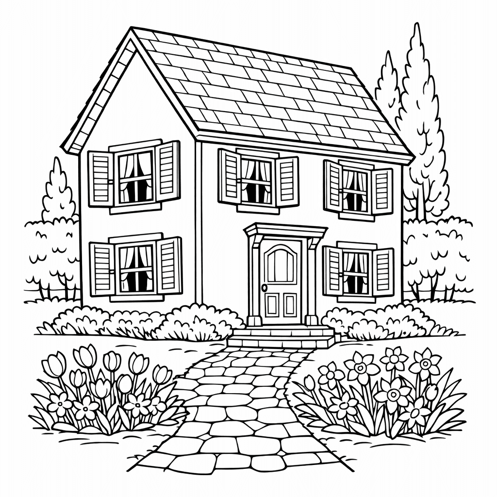 Free printable coloring page: Object Only: Two Or Three Houses Side By…, for ages 7-12