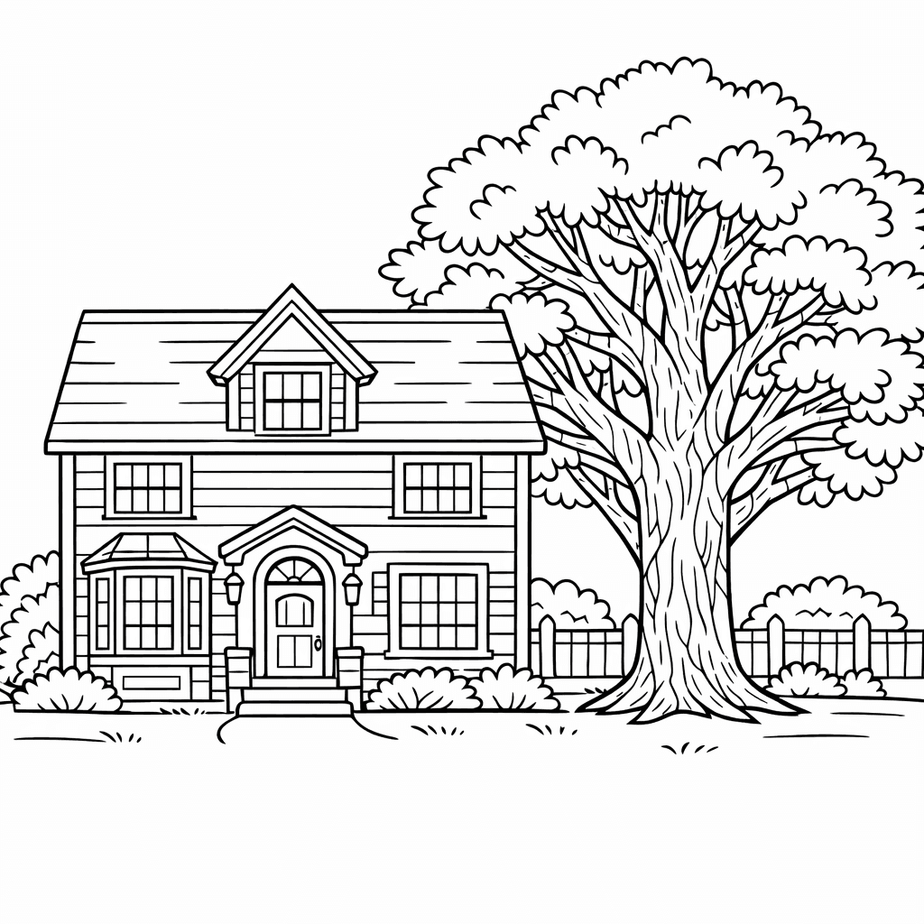 Free printable coloring page: House And Door, for ages 7-12
