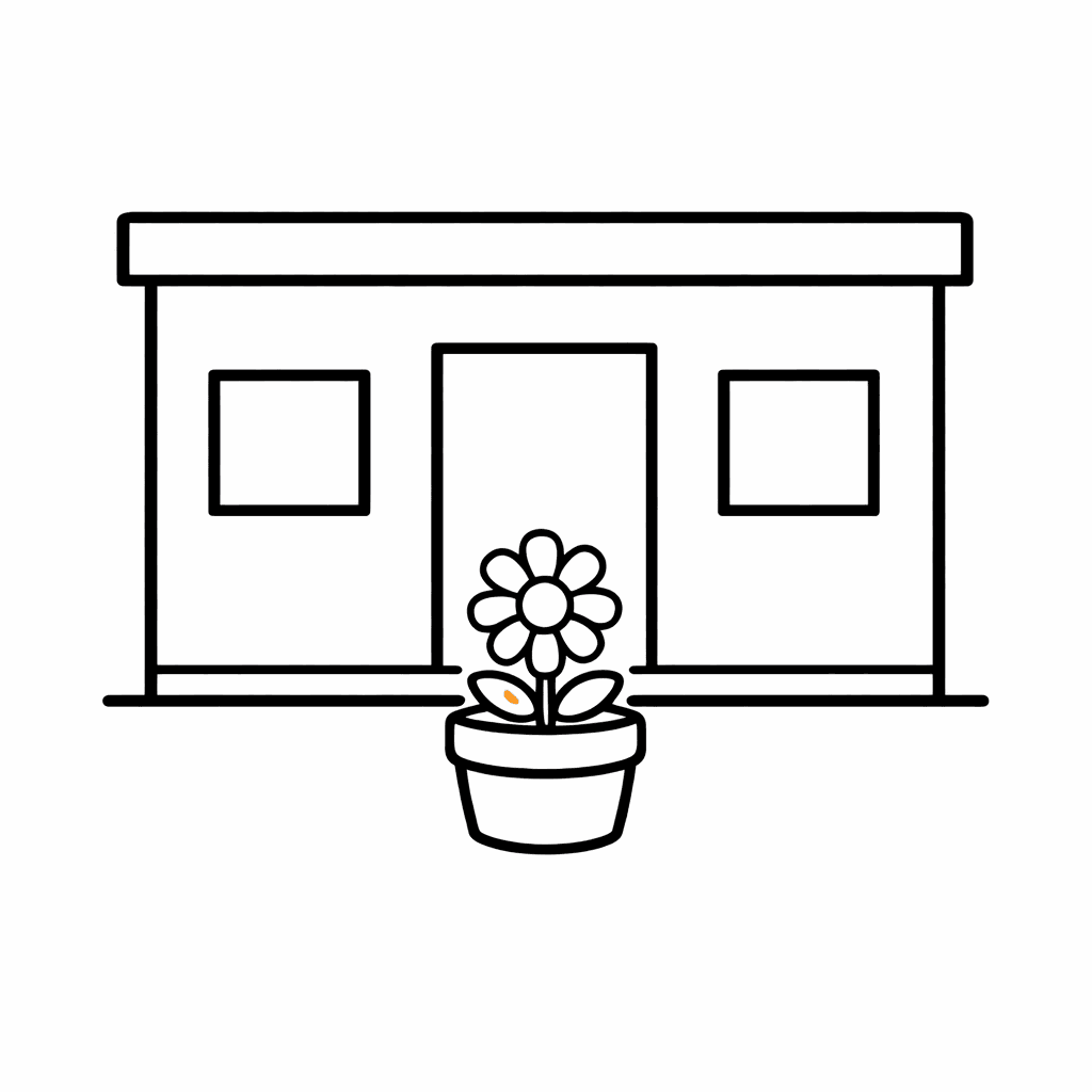 Free printable coloring page: House And Door, for ages 3-6