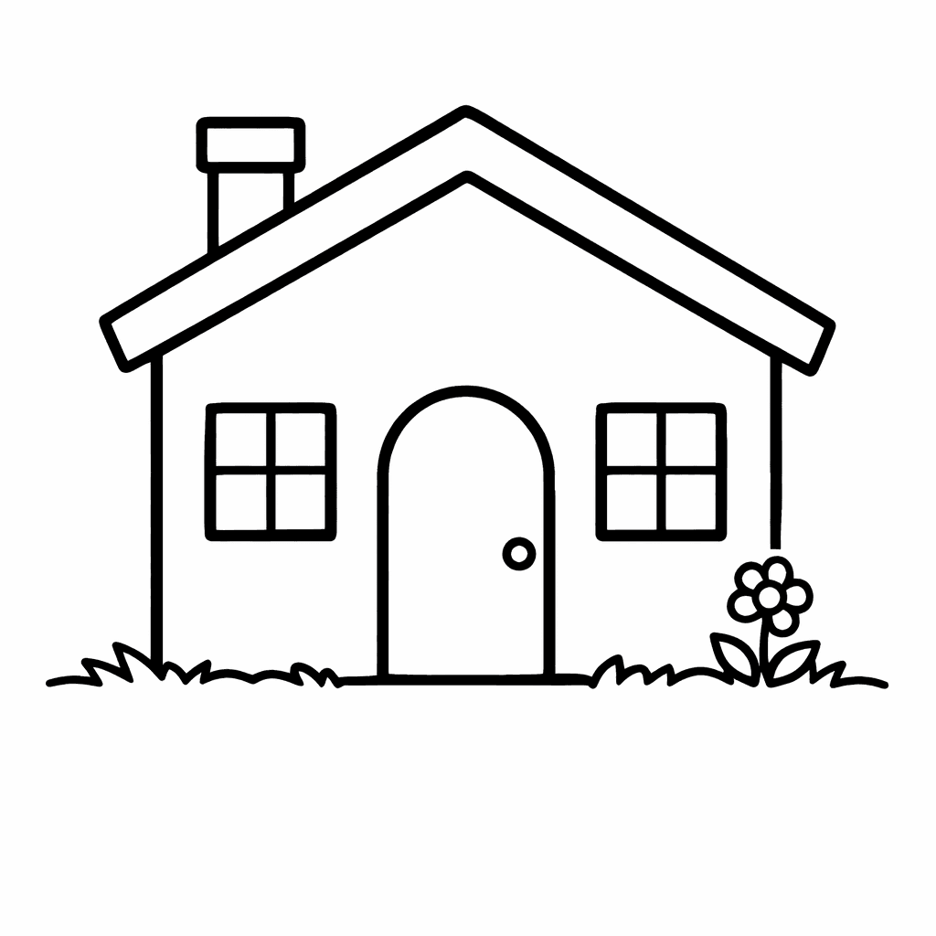 Free printable coloring page: Object Only: A Cute House With Clean Outlines,…, for ages 3-6