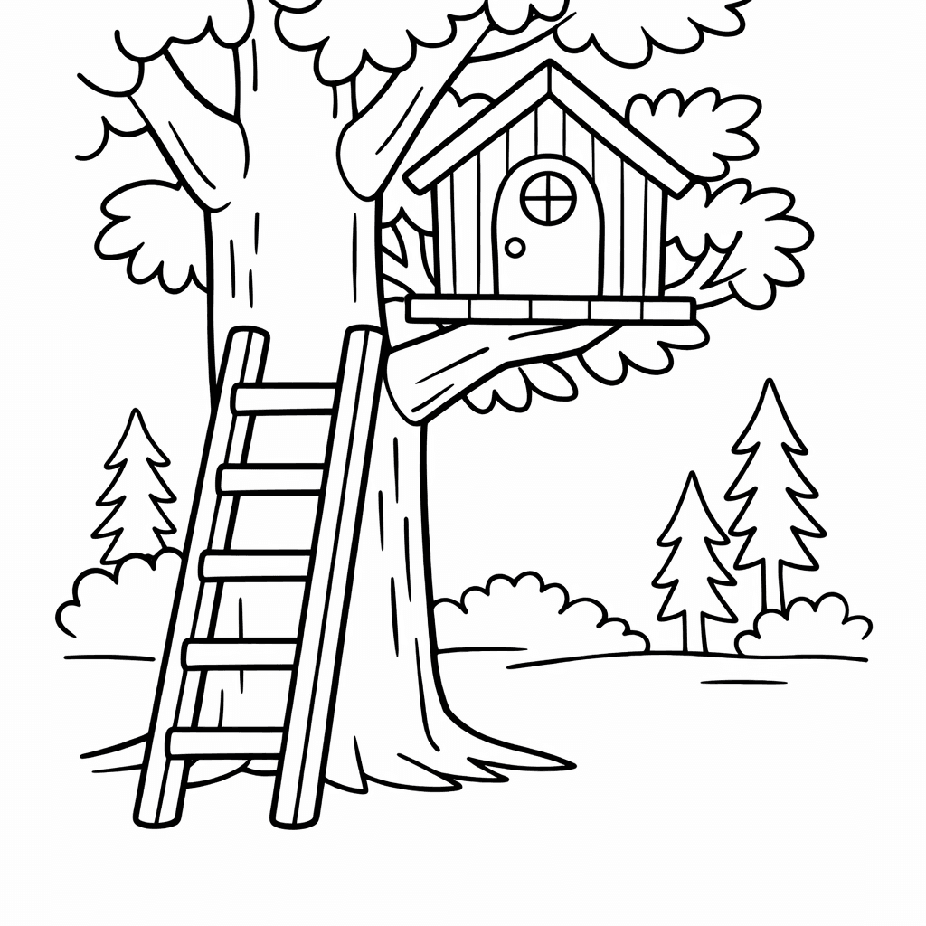 Free printable coloring page: Tree House Front, for ages 3-6