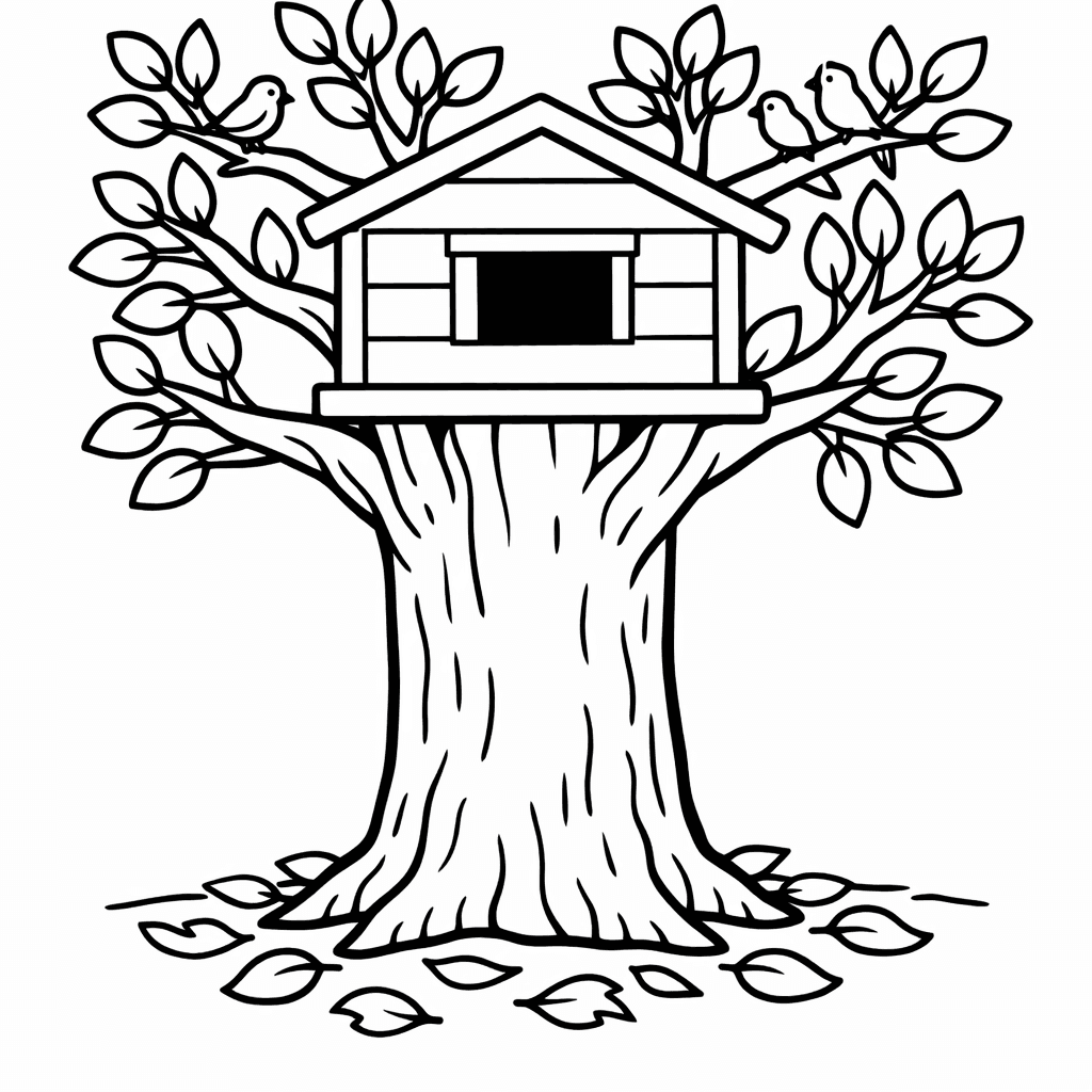 Free printable coloring page: Tree House Simple, for ages 3-6
