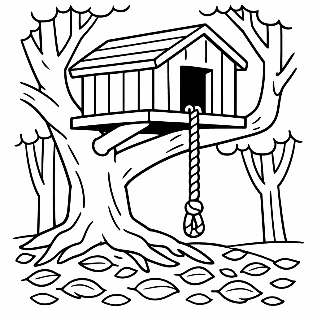 Free printable coloring page: Tree House In Tree, for ages 3-6