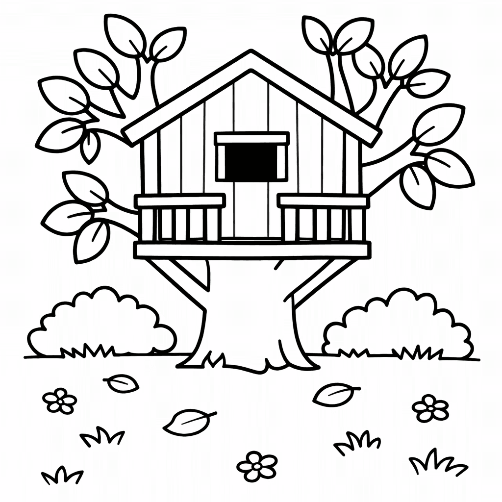 Free printable coloring page: Tree House Front, for ages 3-6