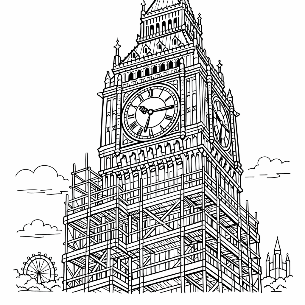 Free printable coloring page: Object Only: A Cute Big Ben With Clean…, for ages 7-12
