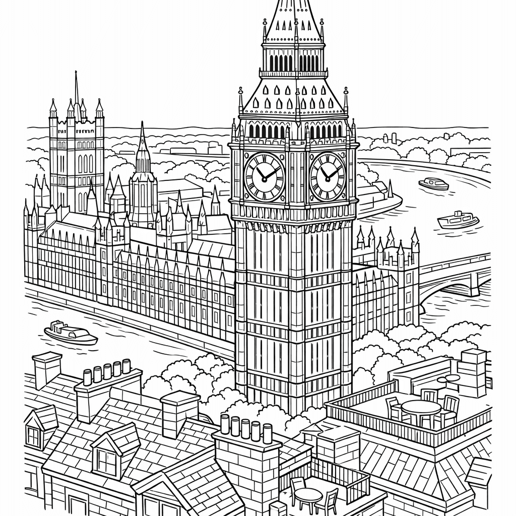 Free printable coloring page: Object Only: Two Or Three Big Bens Side…, for ages 7-12