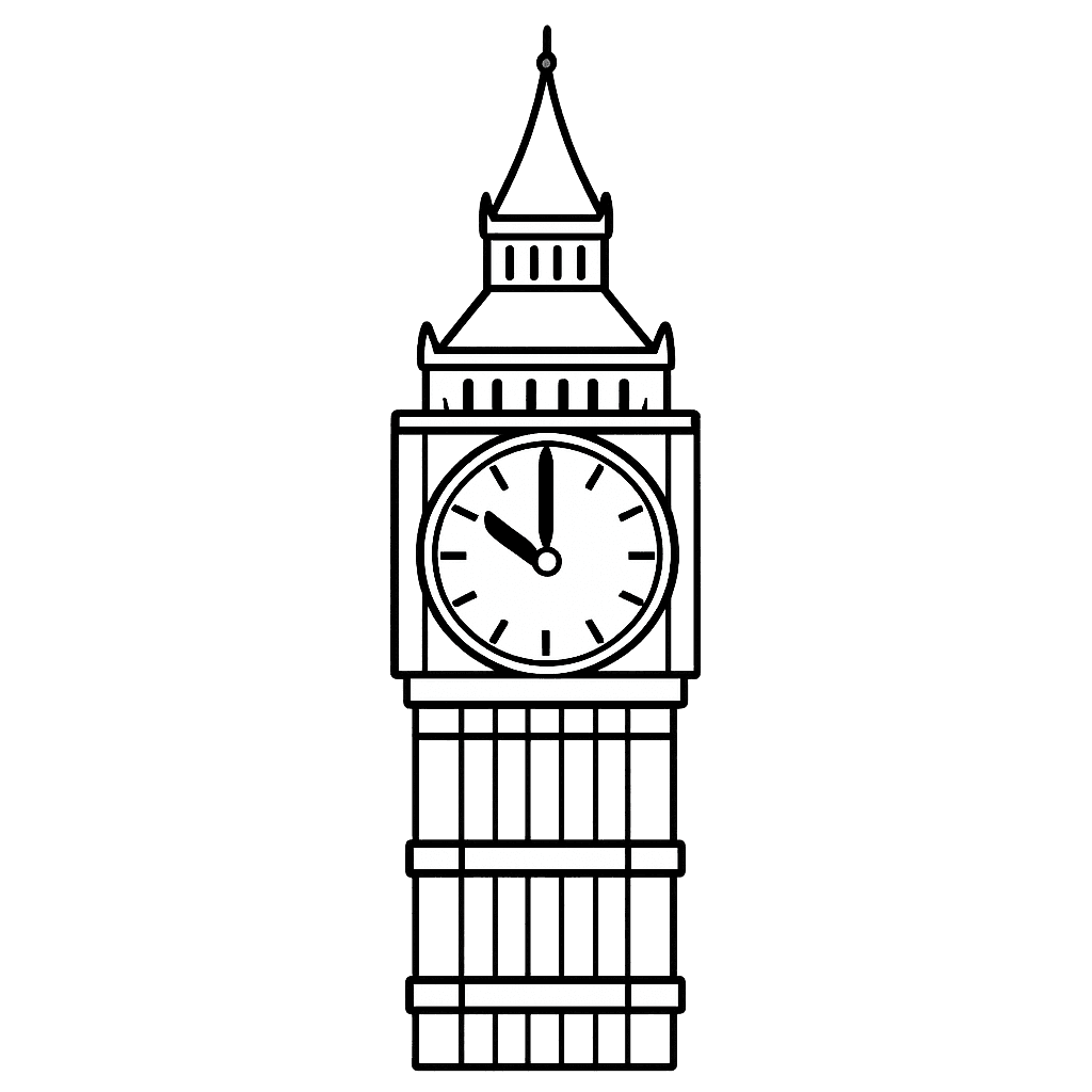 Free printable coloring page: Big Ben Outline, for ages 3-6