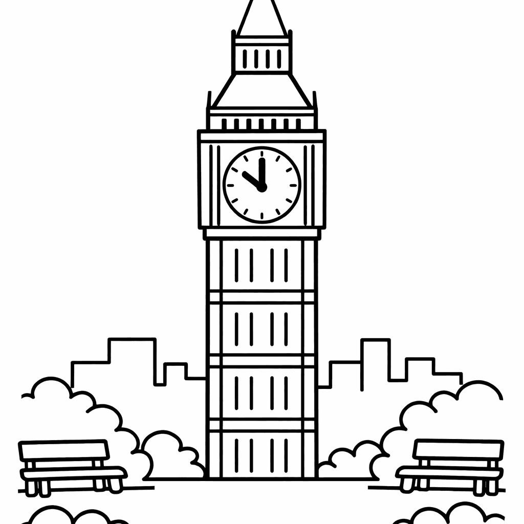 Free printable coloring page: Big Ben Tower, for ages 3-6
