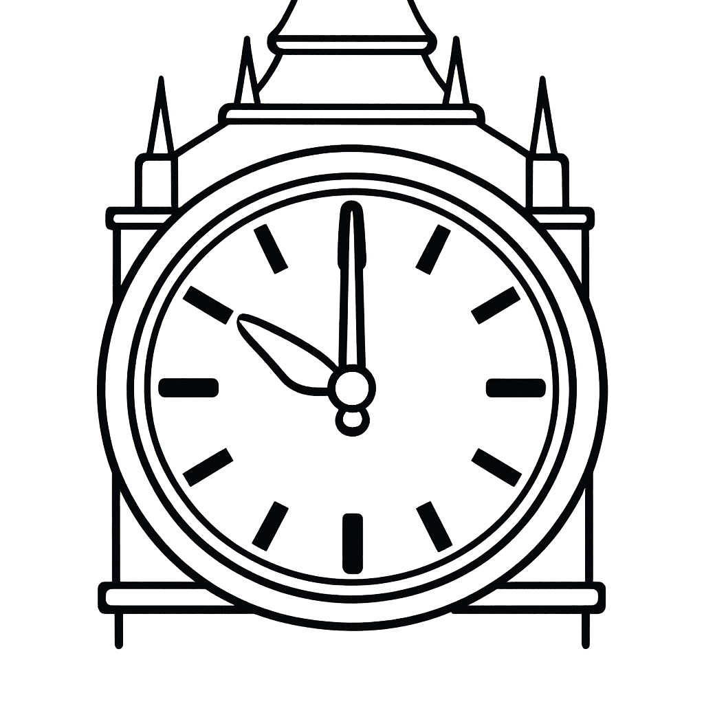 Free printable coloring page: Big Ben And Clock, for ages 3-6