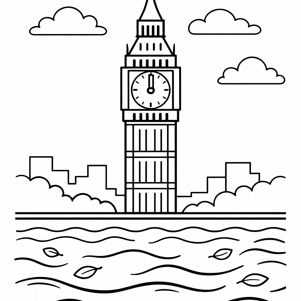 Free printable coloring page: Object Only: Two Or Three Big Bens Side…, for ages 3-6