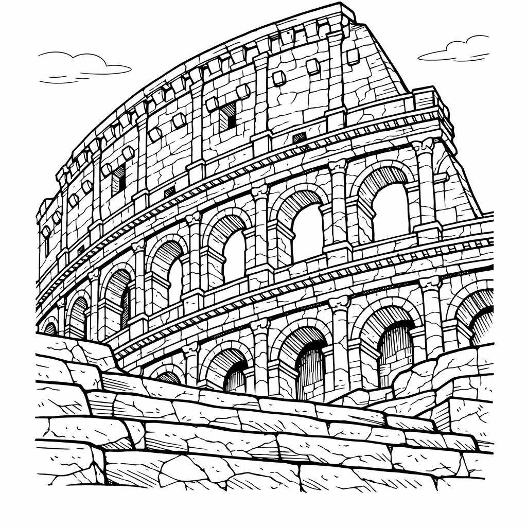 Free printable coloring page: Colosseum Outline, for ages 7-12