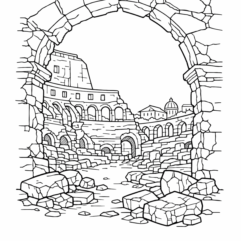 Free printable coloring page: Colosseum Silhouette, for ages 7-12