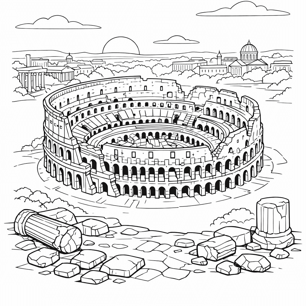 Free printable coloring page: Colosseum Outline, for ages 7-12