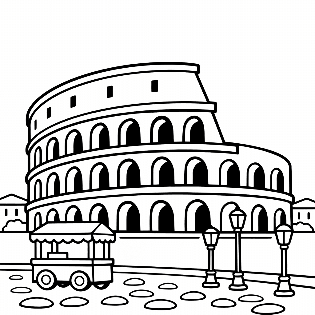 Colosseum Coloring Page — Object Only: A Cute Colosseum With Clean Outlines,…