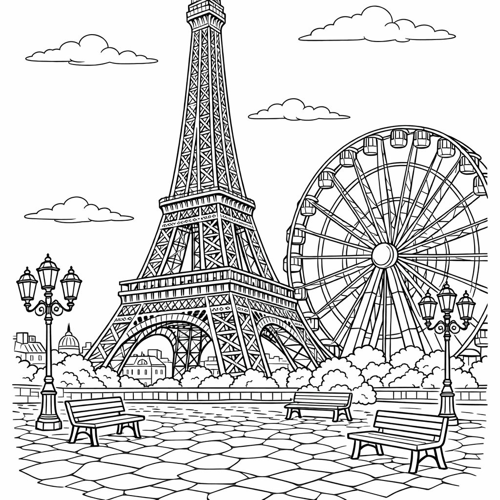 Free printable coloring page: Object Only: A Cute Eiffel Tower With Clean…, for ages 7-12