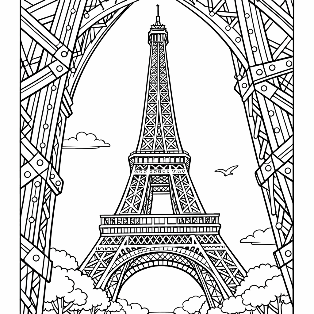 Free printable coloring page: Eiffel Tower Silhouette, for ages 7-12