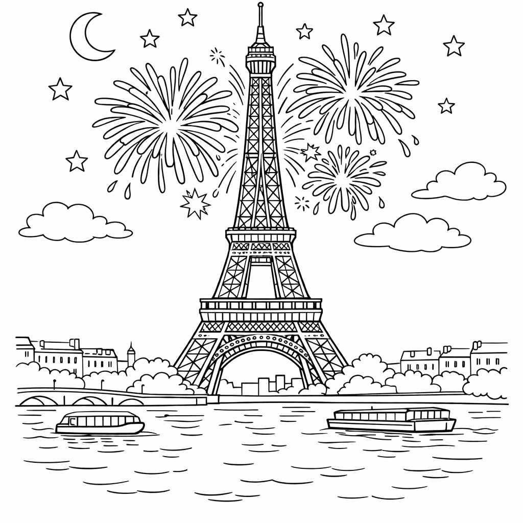 Free printable coloring page: Eiffel Tower Outline, for ages 7-12