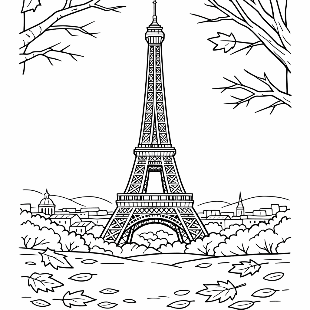 Free printable coloring page: Eiffel Tower Front, for ages 7-12