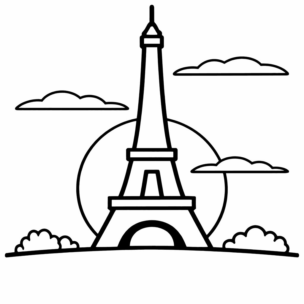 Free printable coloring page: Eiffel Tower Front, for ages 3-6