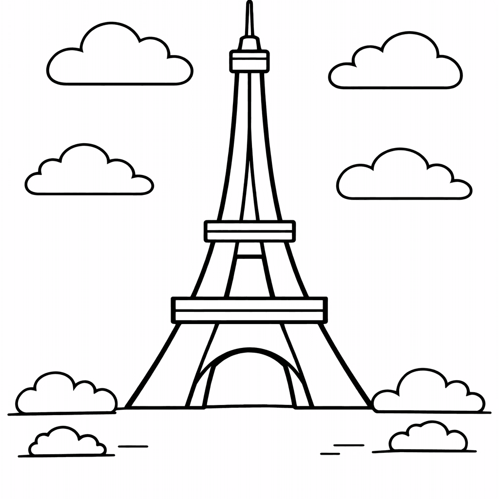 Eiffel Tower Coloring Page — Eiffel Tower And Sky