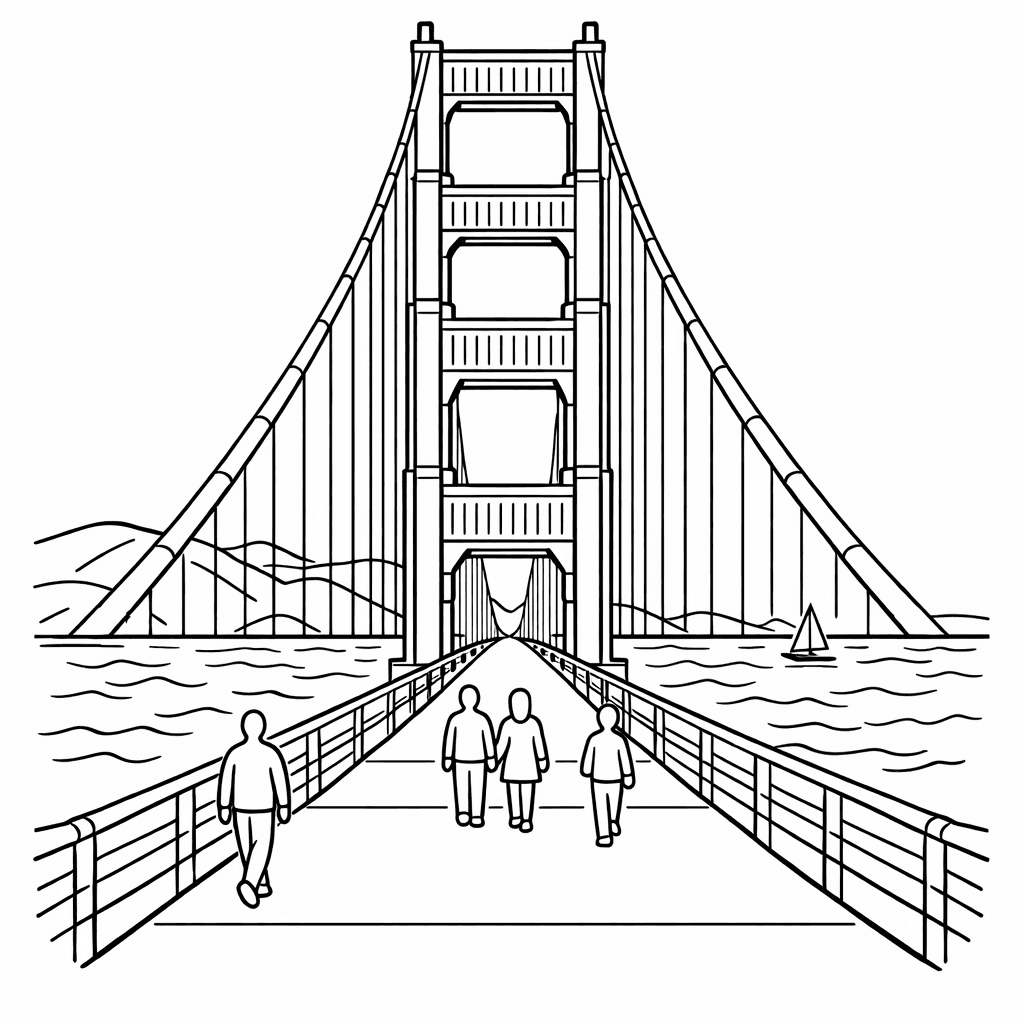 Free printable coloring page: San Francisco Landmark, for ages 7-12