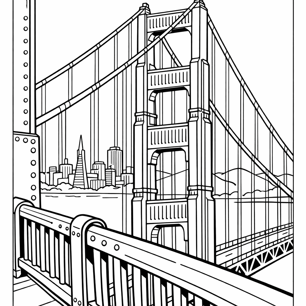 Free printable coloring page: Bridge And Water, for ages 7-12