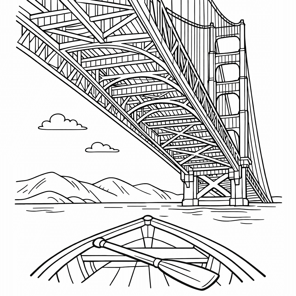 Free printable coloring page: Golden Gate Simple, for ages 7-12