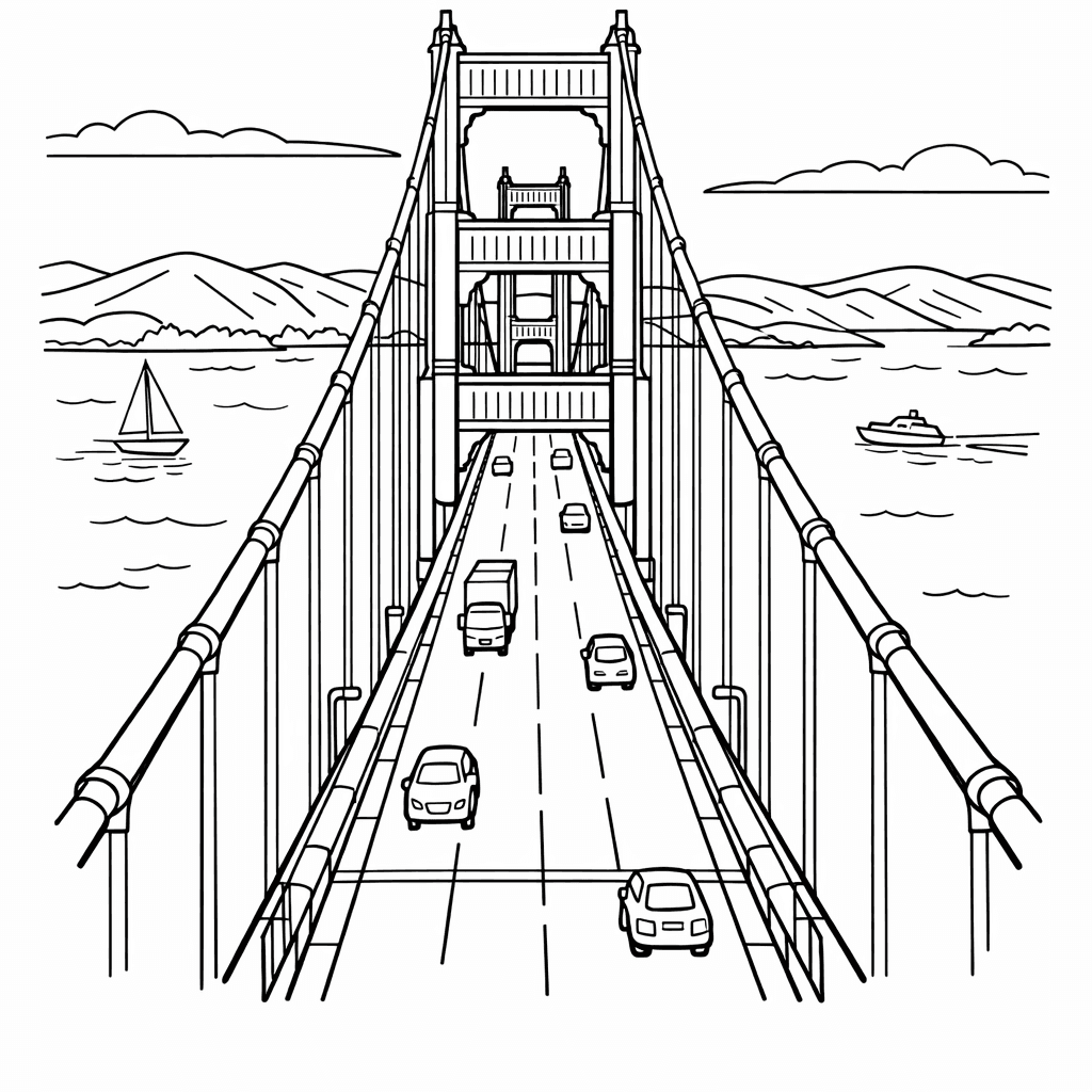 Free printable coloring page: Bridge Silhouette, for ages 7-12