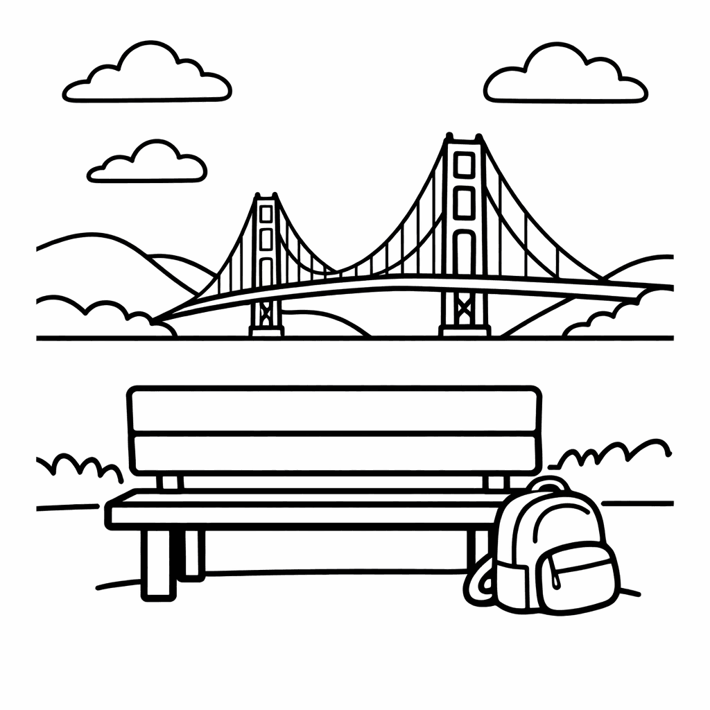 Free printable coloring page: Golden Gate Bridge Outline, for ages 3-6