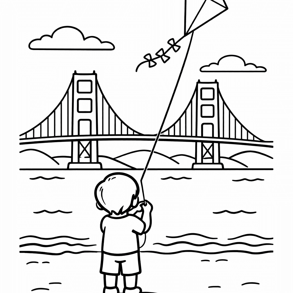 Free printable coloring page: Bridge Silhouette, for ages 3-6