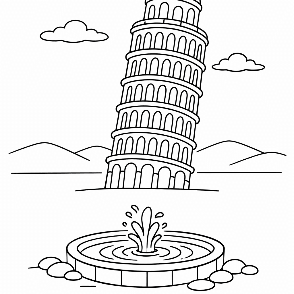 Free printable coloring page: Leaning Tower Silhouette, for ages 3-6