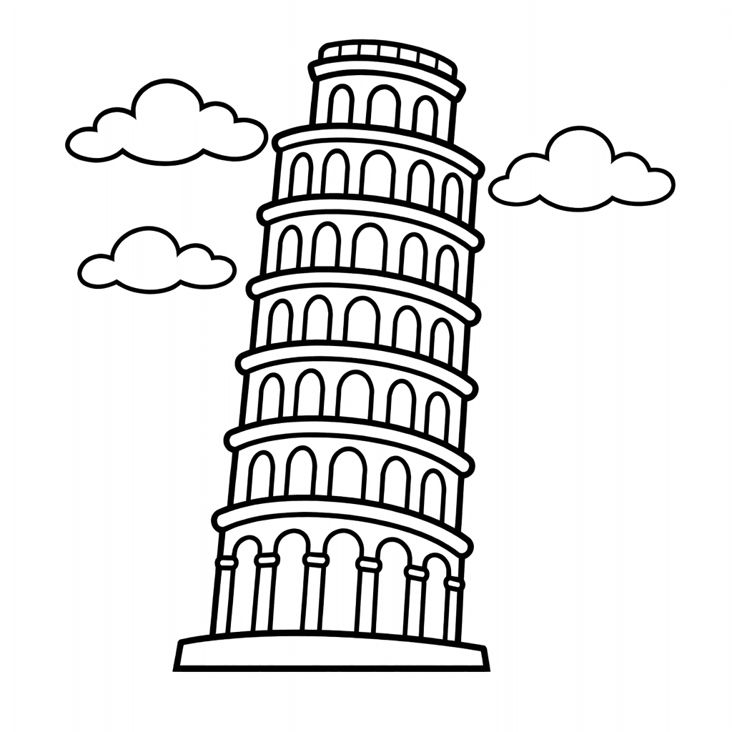 Free printable coloring page: Leaning Tower Silhouette, for ages 3-6