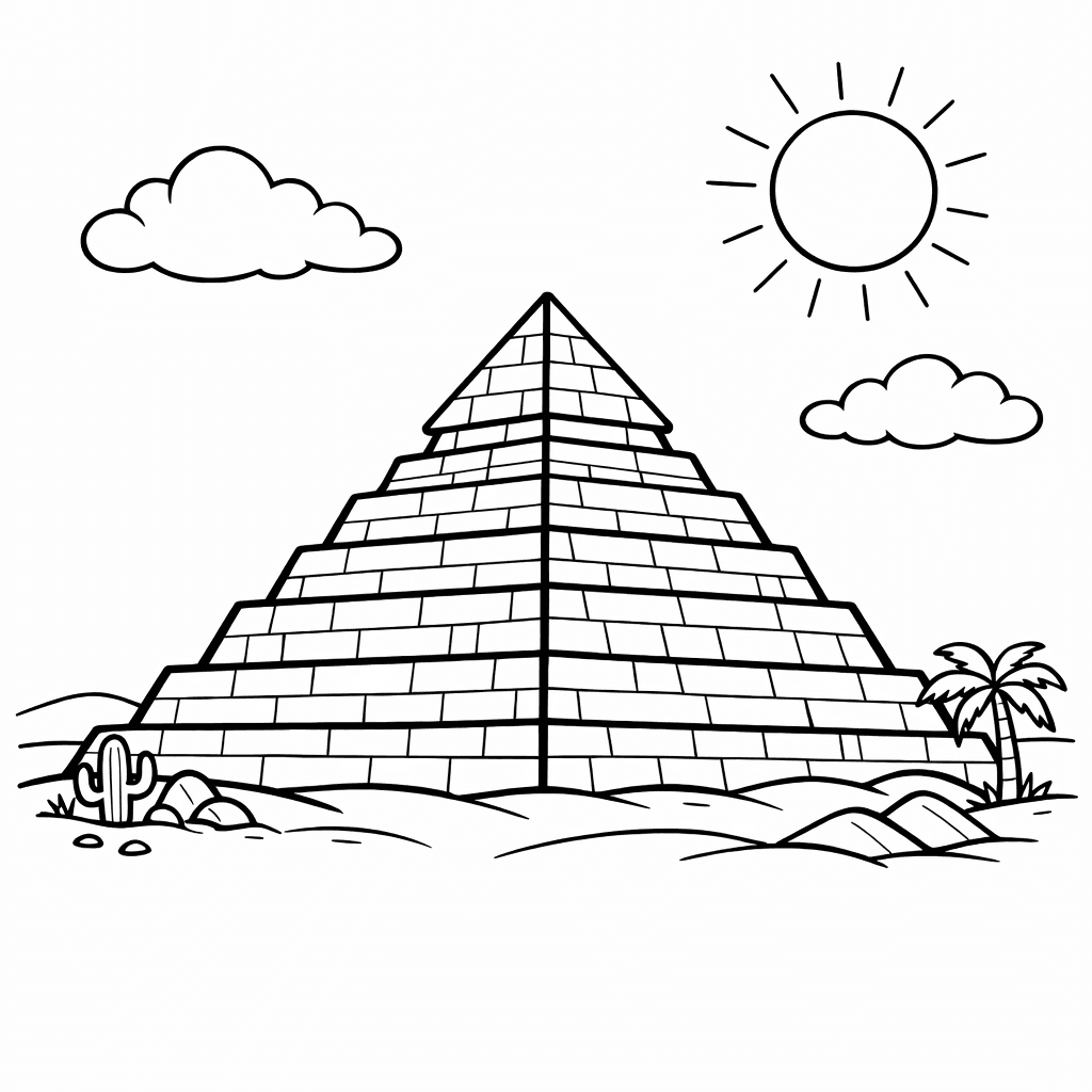 Free printable coloring page: Object Only: A Cute Pyramids With Clean Outlines,…, for ages 7-12