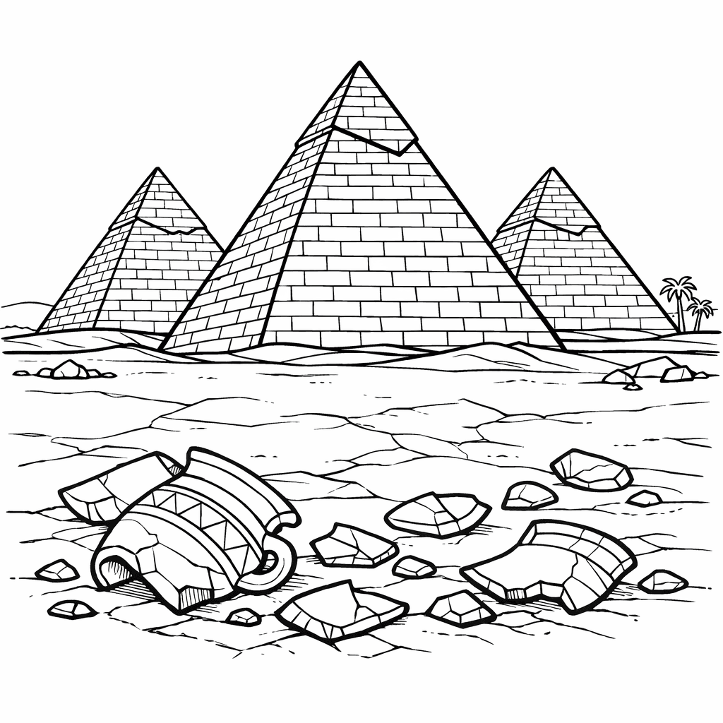 Free printable coloring page: Pyramids And Sphinx, for ages 7-12