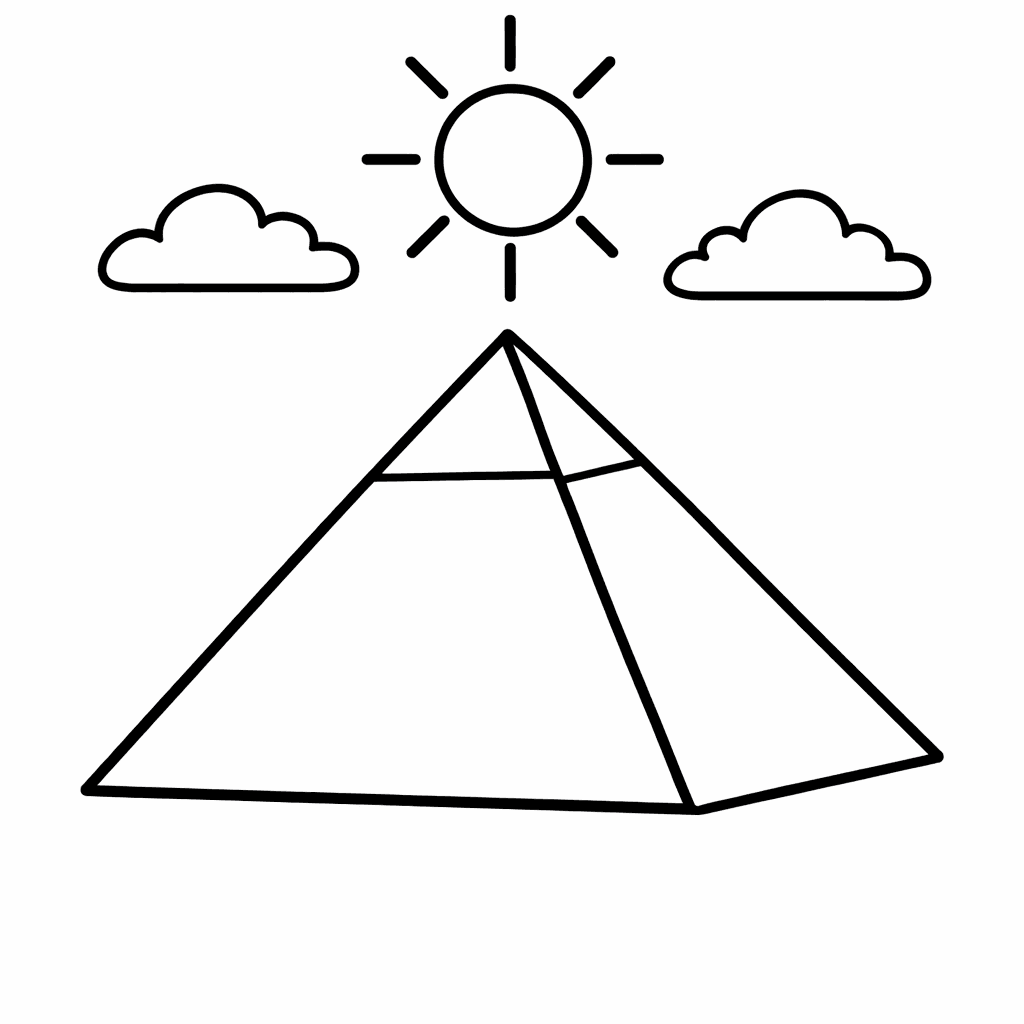 Free printable coloring page: Pyramids Of Giza, for ages 3-6