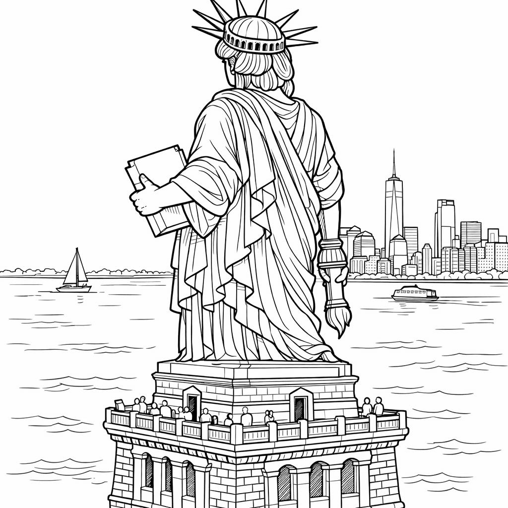 Free printable coloring page: Liberty Statue, for ages 7-12