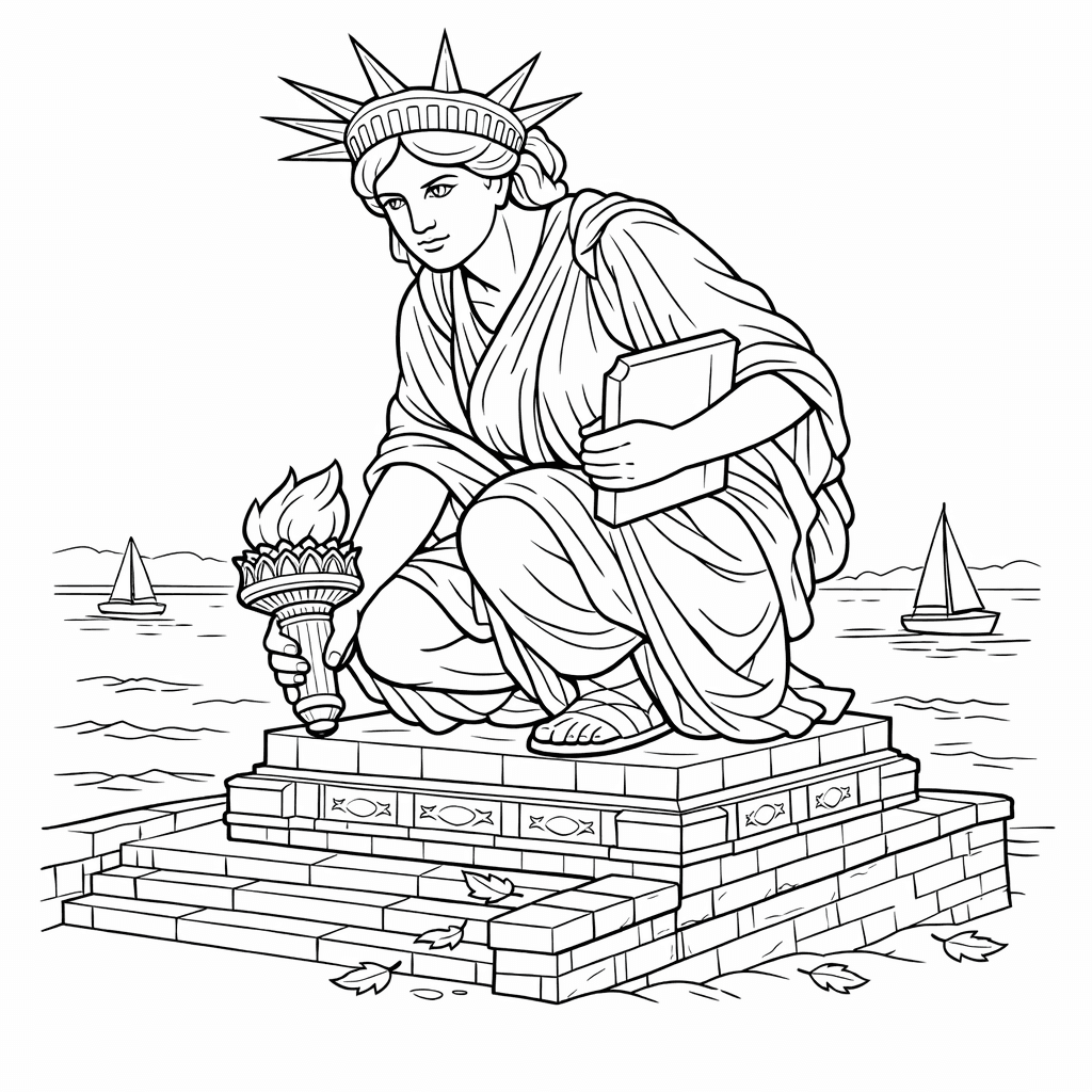 Free printable coloring page: Statue And Torch, for ages 7-12