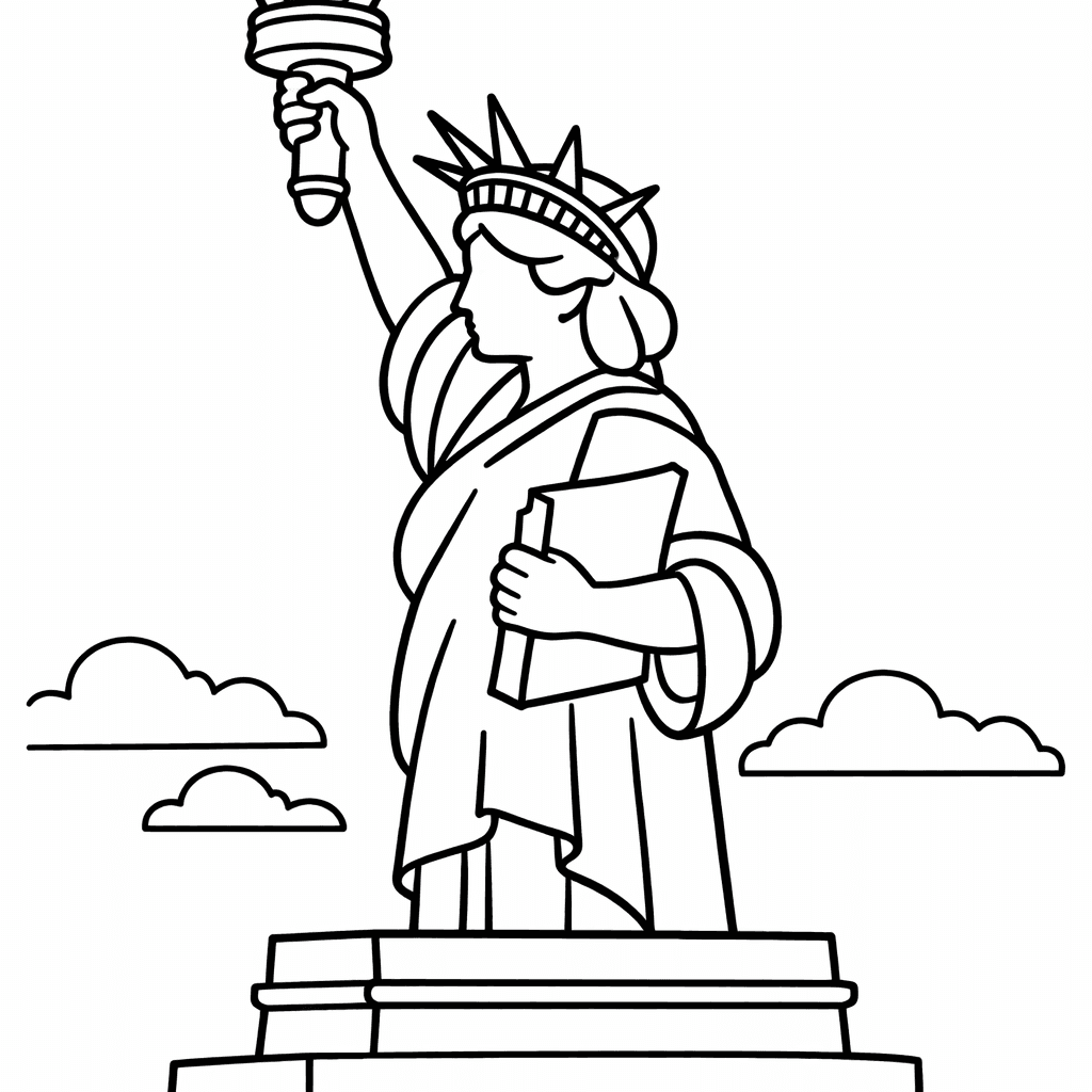 Free printable coloring page: Object Only: A Cute Statue Of Liberty With…, for ages 3-6