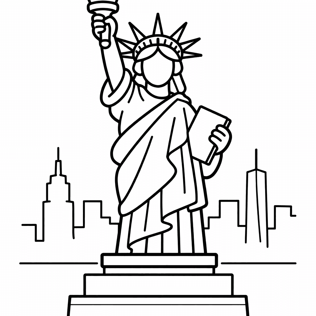 Free printable coloring page: Statue And Torch, for ages 3-6