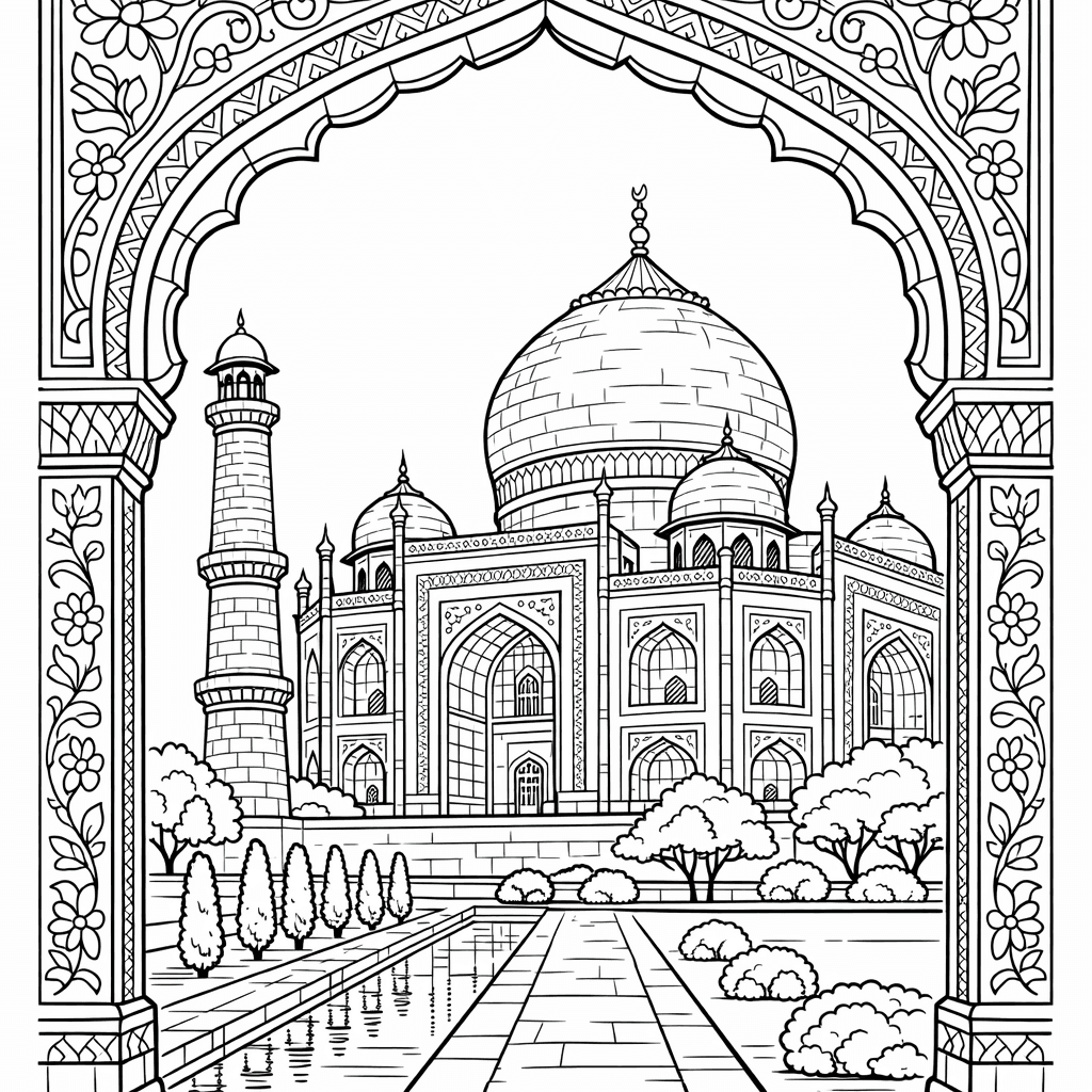 Free printable coloring page: India Landmark, for ages 7-12