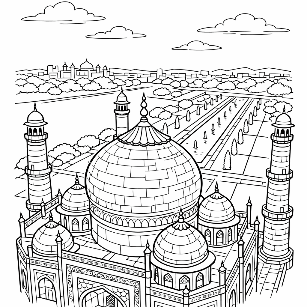 Free printable coloring page: Taj Mahal Simple, for ages 7-12