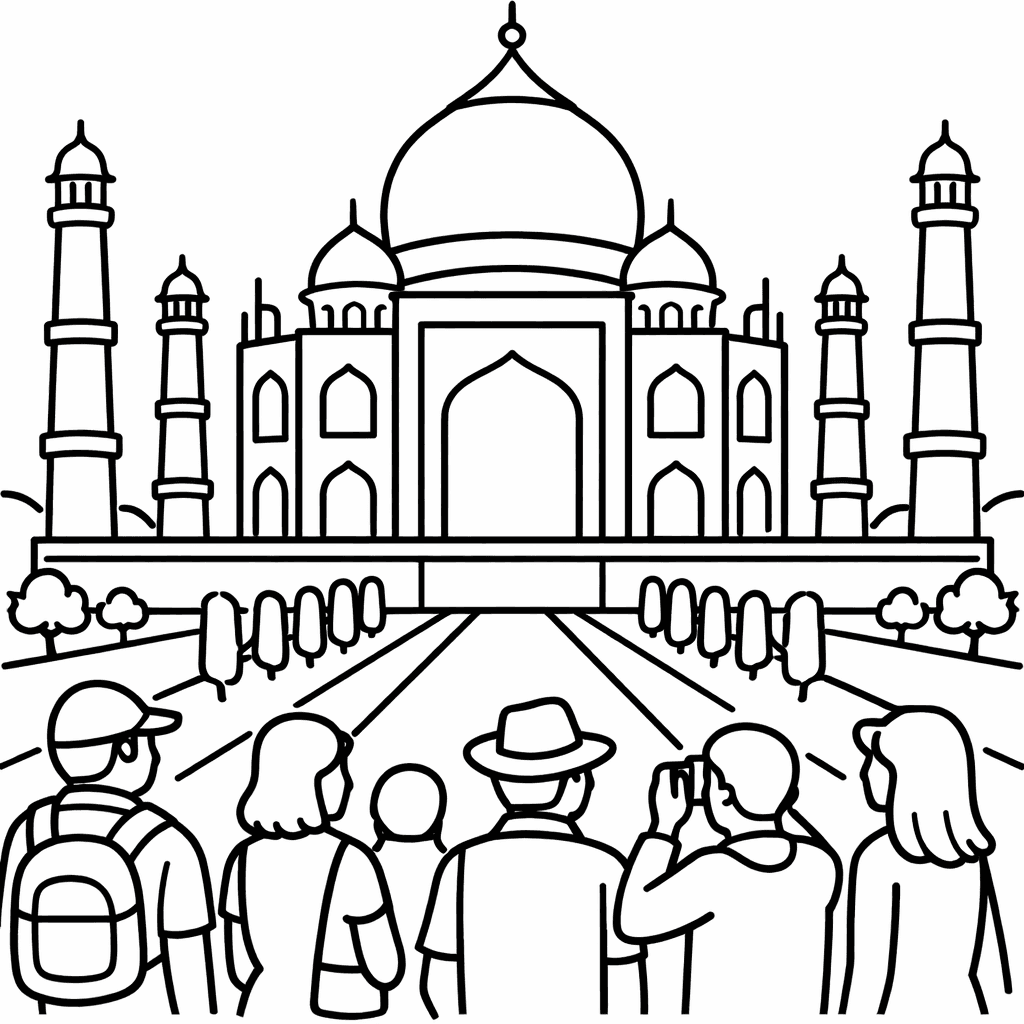 Free printable coloring page: Object Only: Two Or Three Taj Mahals Side…, for ages 3-6