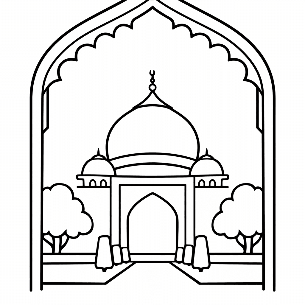 Free printable coloring page: Taj Mahal Silhouette, for ages 3-6