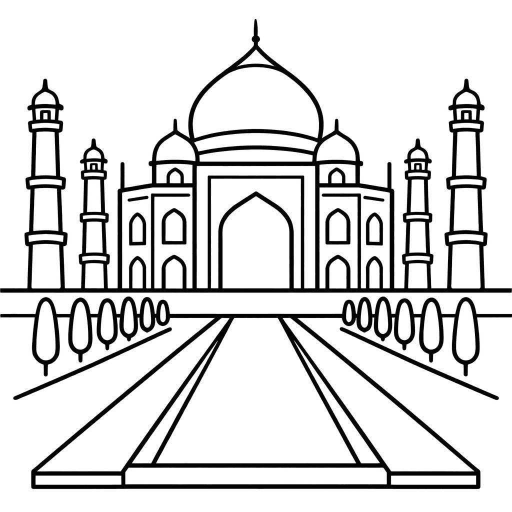 Free printable coloring page: Taj Mahal Outline, for ages 3-6