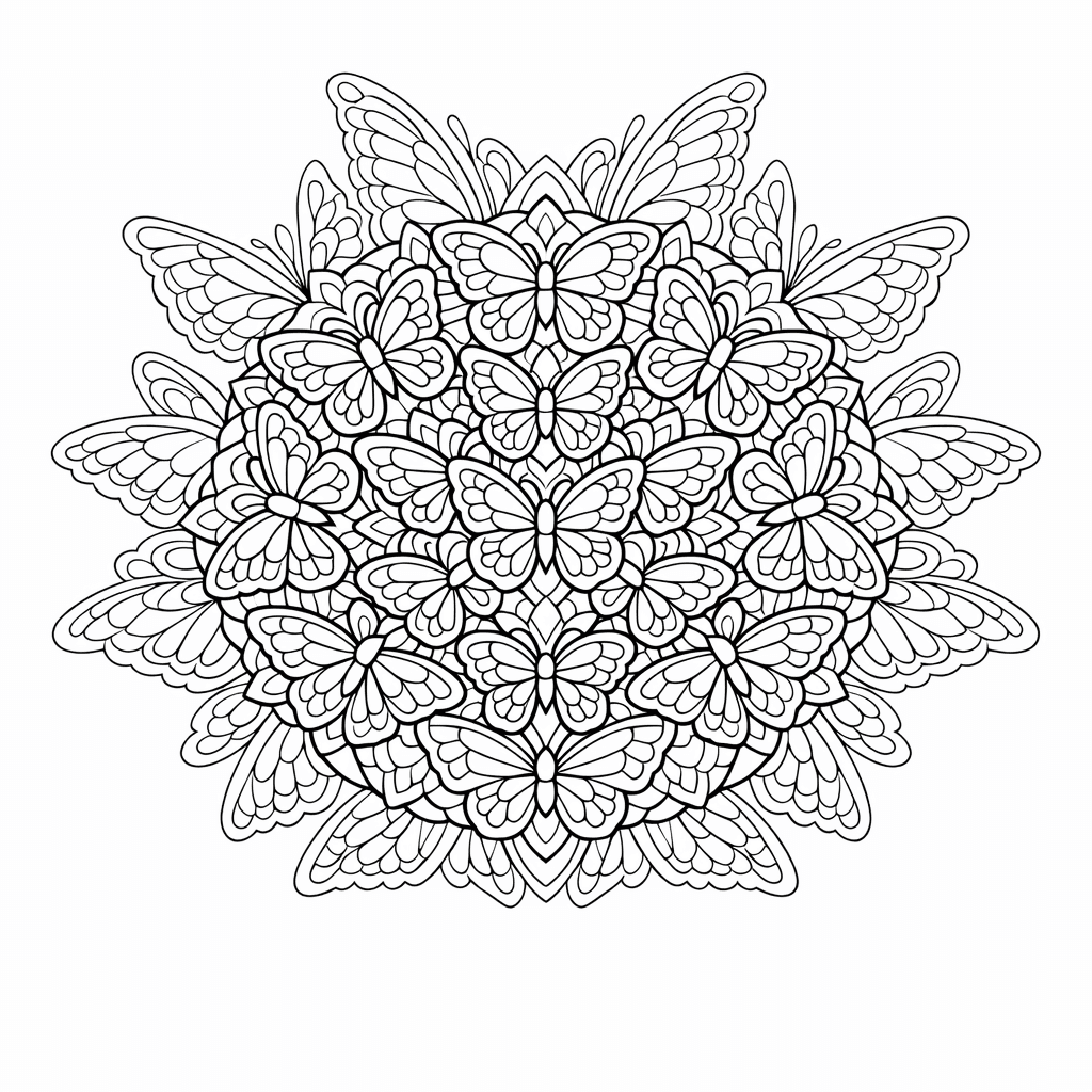Free printable coloring page: Butterfly Mandala, for ages 7-12