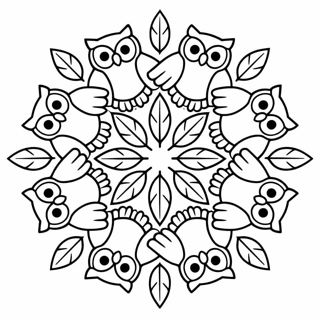 Free printable coloring page: Mandala And Owl, for ages 3-6