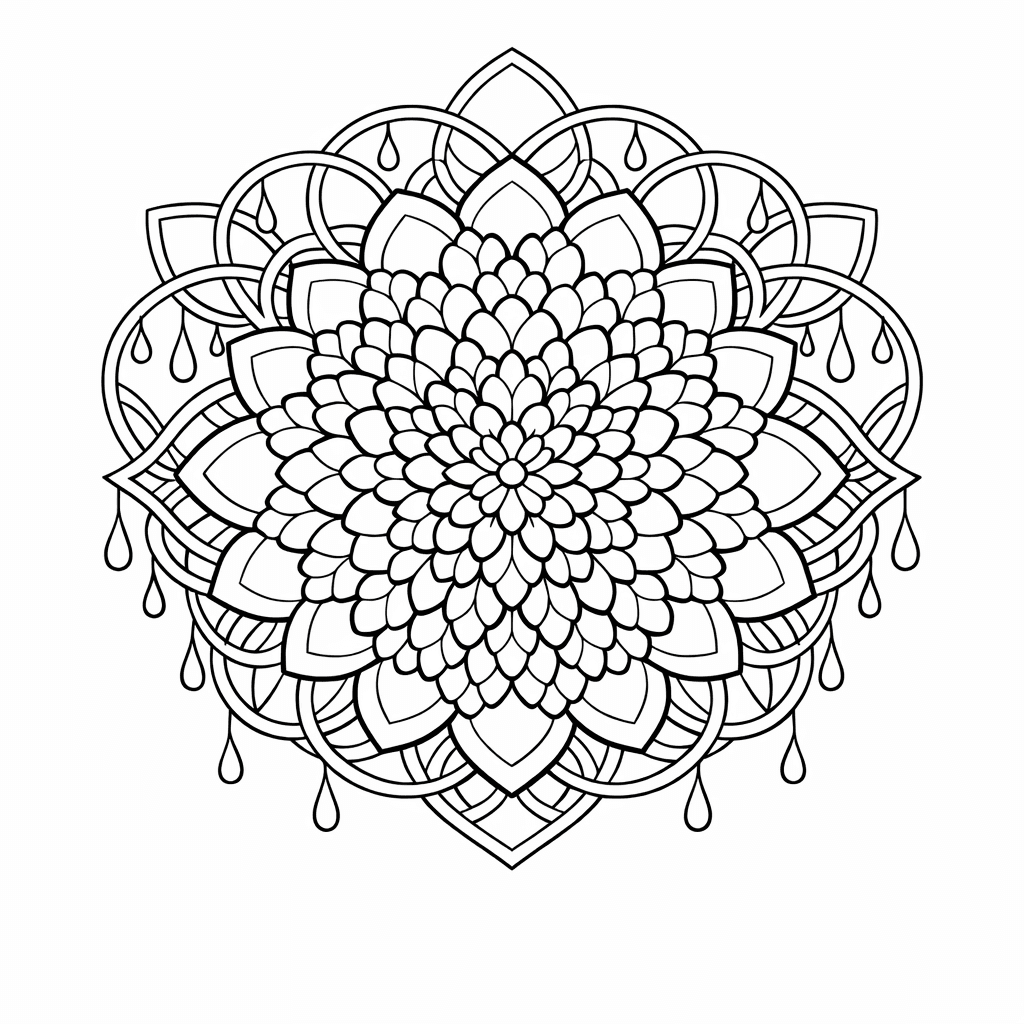 Free printable coloring page: Object Only: A Cute Flower Mandala With Clean…, for ages 7-12