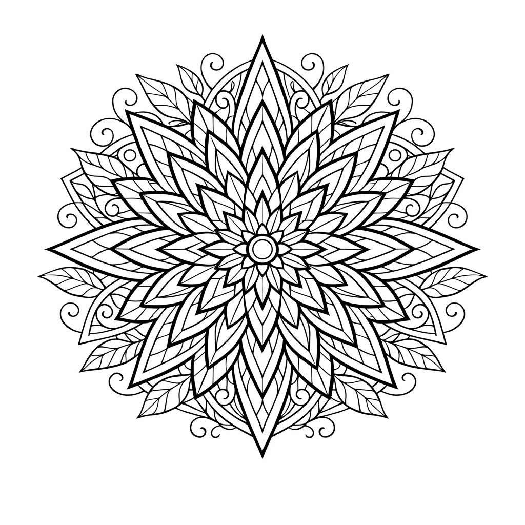 Free printable coloring page: Mandala Blossom, for ages 7-12