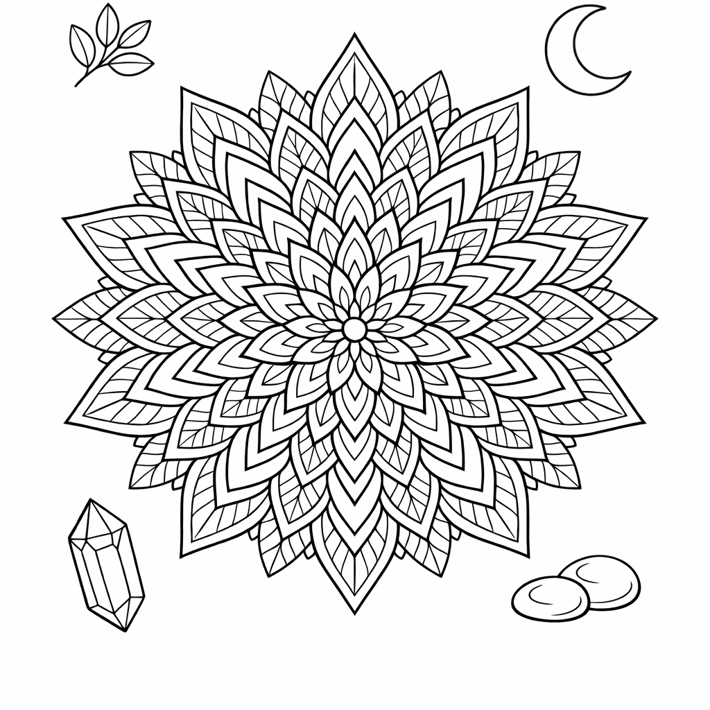 Free printable coloring page: Mandala Blossom, for ages 7-12
